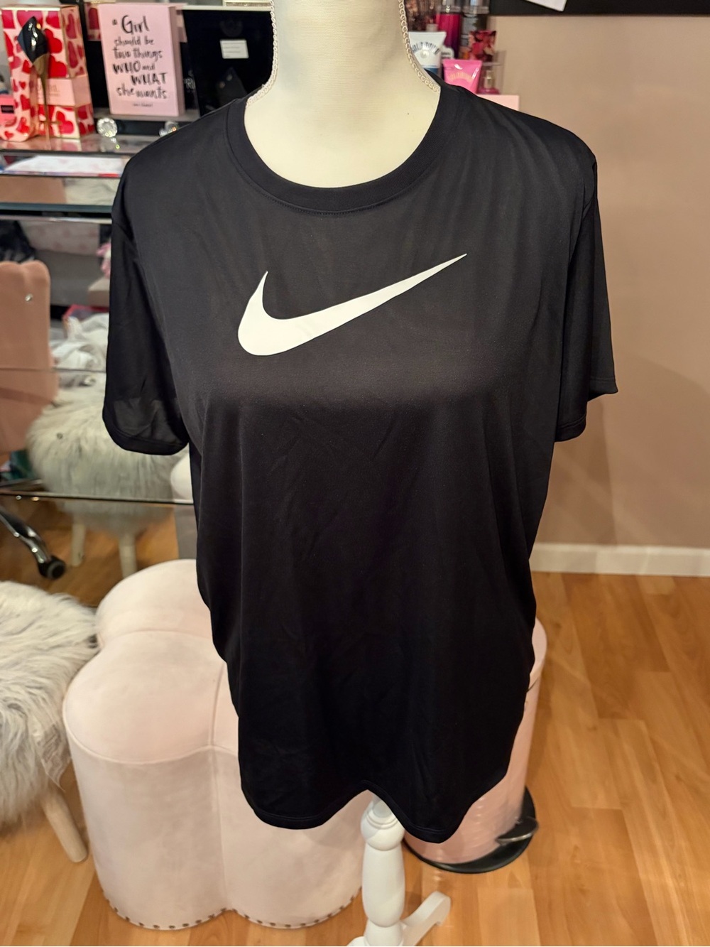 The Nike Tee Black and White Dri-Fit Swoosh Short Sleeve Size L